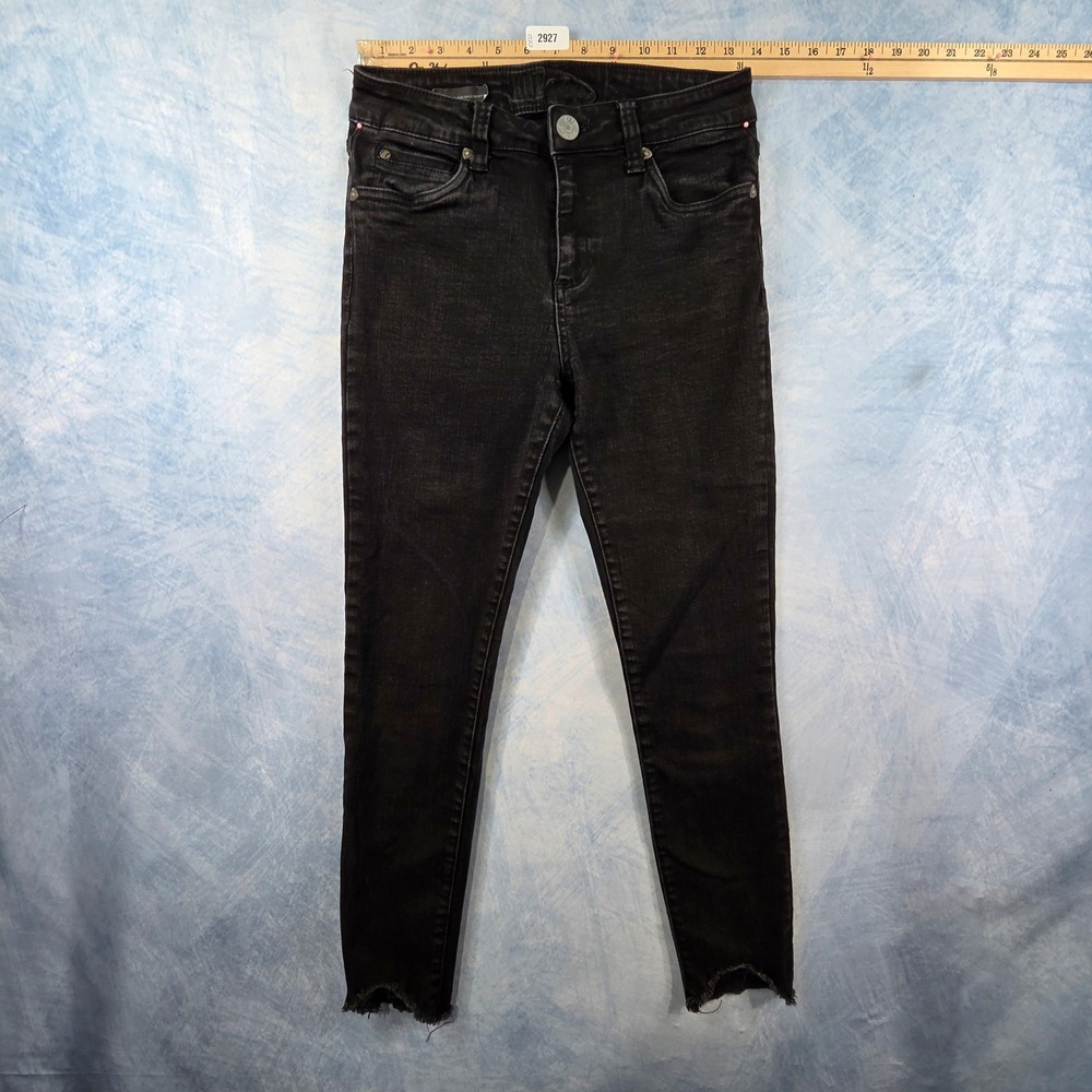 Kut from the Kloth Carlo High Rise‎ Ankle Skinny Jeans Black Raw Hem Size 4